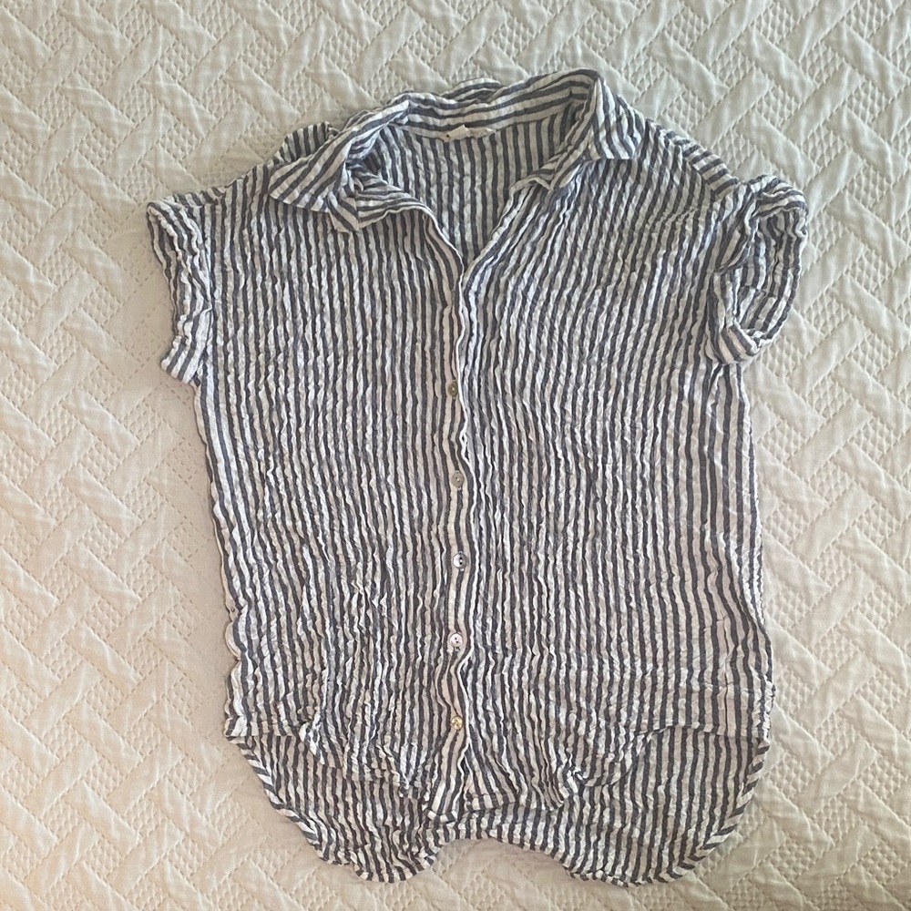 Jane and Delancey Grey and White Striped Collared Shirt casual wear button down